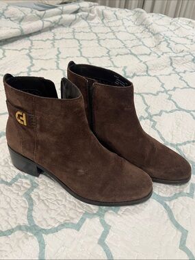 Cole Haan Brown Suede Women's Ankle Boots with Gold Accent